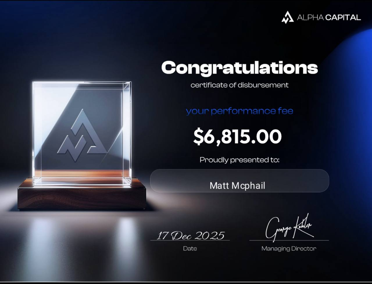 Alpha Capital payout certificate — $6,815.00
